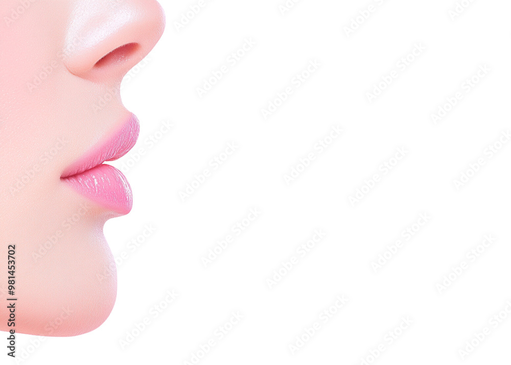 Close up of woman's face profile chin nose and mouth png transparent background for beauty skincare dermatology Close up of woman's face profile chin nose and mouth png transparent background for beauty skincare dermatology