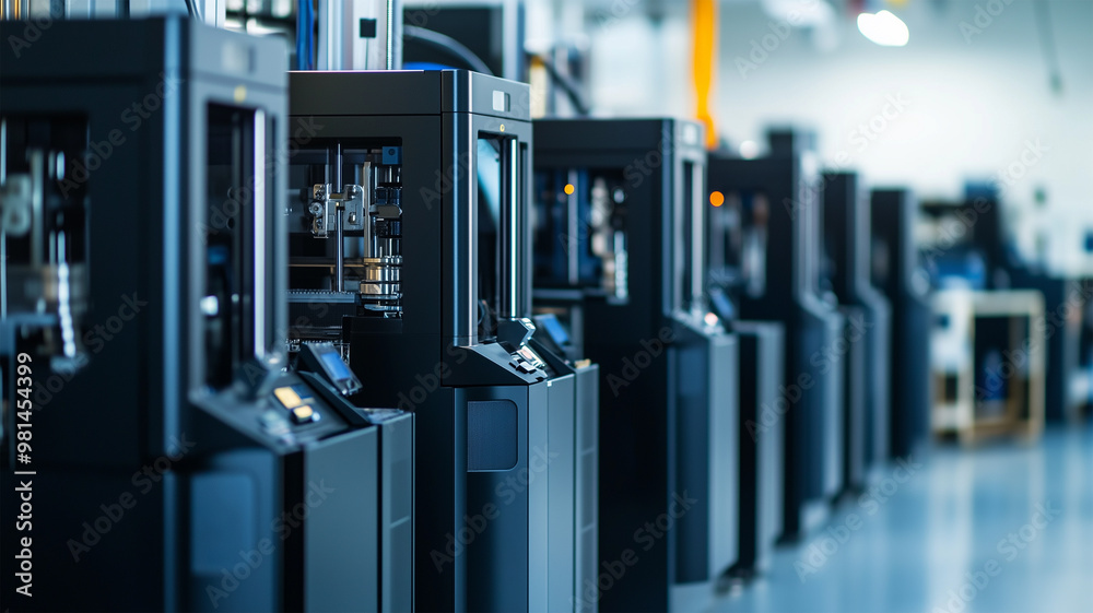 先進的な施設で整列する3Dプリンター 先進的な施設で整列する3Dプリンター