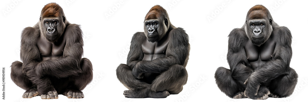 Obraz premium Set of A gorilla isolated on transparent background