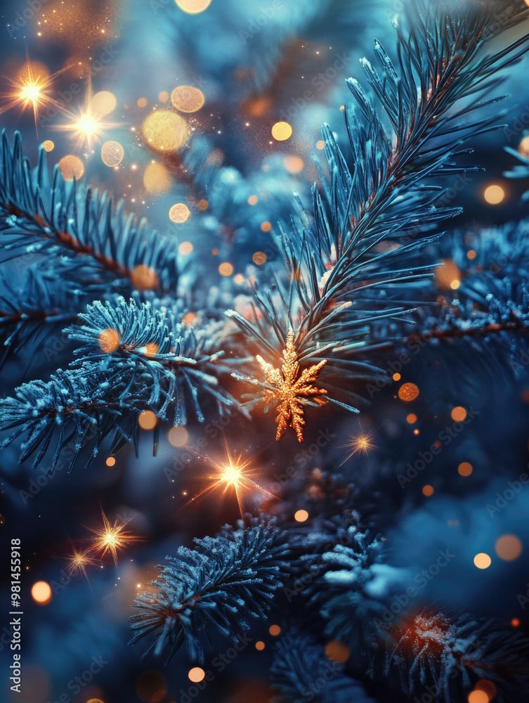 Fototapeta premium Festive Christmas Tree with Snowflakes