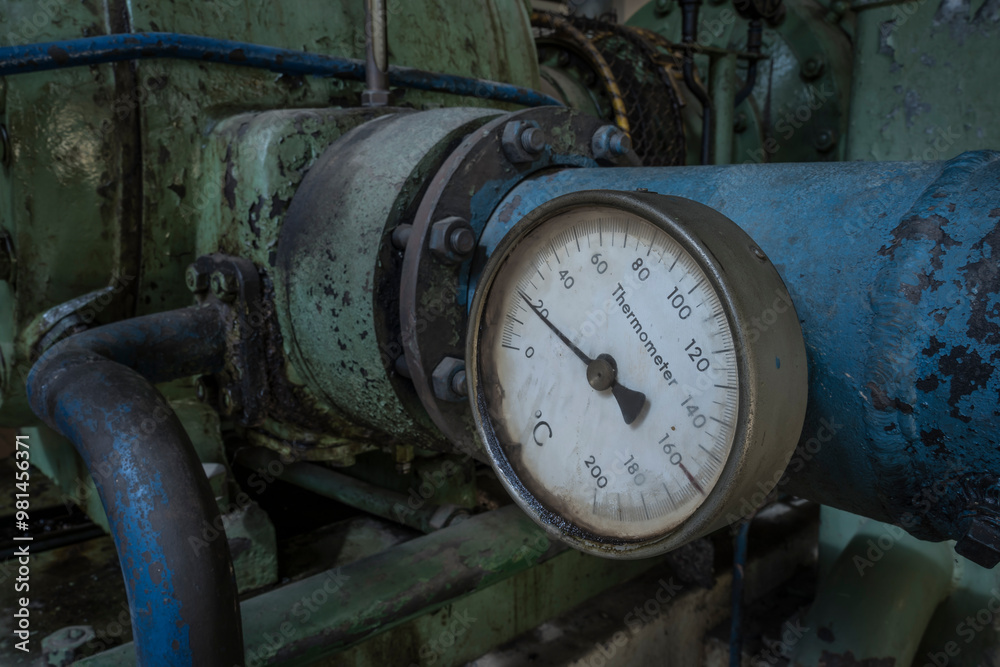 pipelines and measuring device on a historic machine pipelines and measuring device on a historic machine