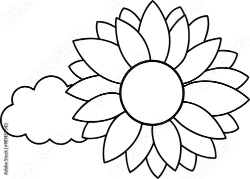 Kids Coloring Sunflower in Meadow Vector Illustration 