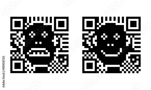 QR code with a face. Vector illustration on the topic of digitalization and digital identification technologies.