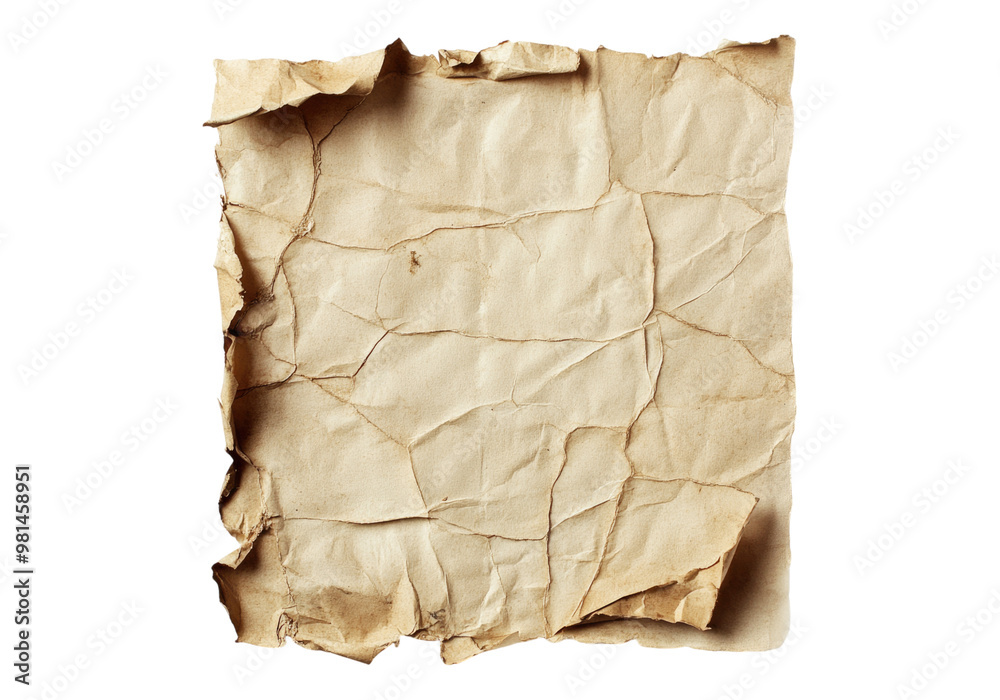 Fototapeta premium Grunge paper piece. Transparent background, Isolated PNG.