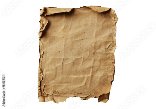 Grunge paper piece. Transparent background, Isolated PNG.