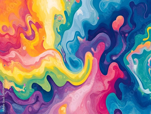 Mesmerizing Psychedelic Swirls with Vibrant Rainbow Hues in Abstract Digital Painting