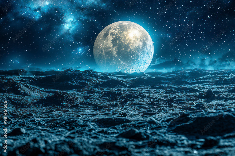 Moon surface and Earth planet. Stars and galaxies in deep space. Earth hour at night. Moon surface and Earth planet. Stars and galaxies in deep space. Earth hour at night.