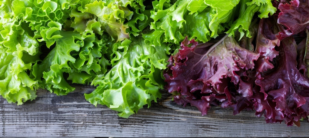 Fototapeta premium Vibrant and fresh salad brimming with colors, artfully arranged on a rustic wooden table surface