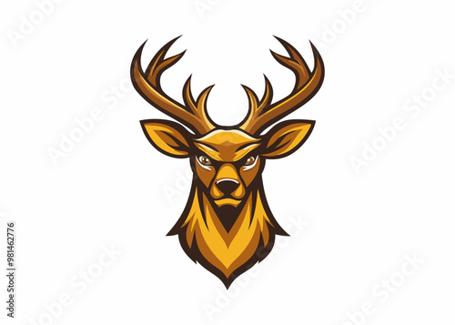 deer head vector, gold deer head logo , Christmas deer ,on a white background