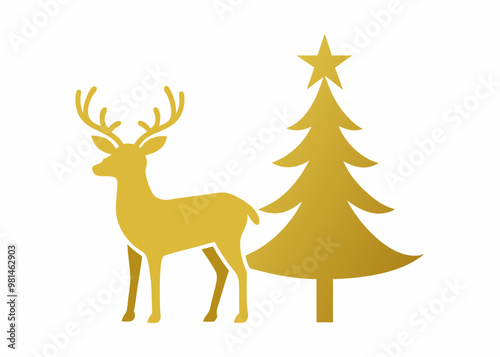 deer head vector, gold deer head logo , Christmas deer ,on a white background