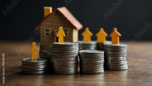 House model on stacked coins forming a growth chart.