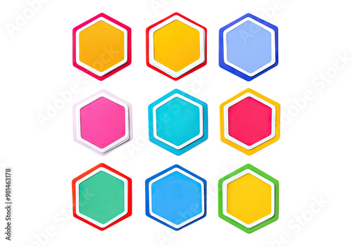 pentagonal adhesive paper sticker label set . Transparent background, Isolated PNG.