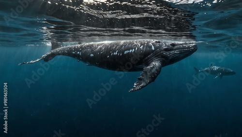 Humpback whales swimming.