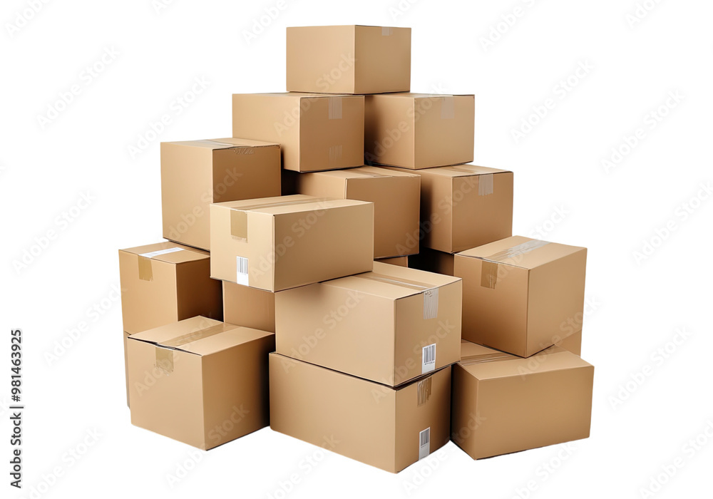 pile of cardboard boxes. Transparent background, Isolated PNG. pile of cardboard boxes. Transparent background, Isolated PNG.