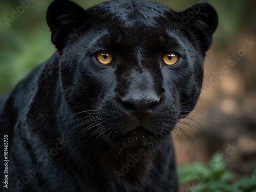 Intense gaze of a black panther.