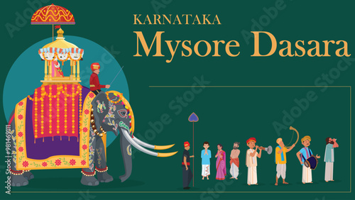 Mysore Dasara, Dasara Ambari Indian festival, People watching the parade, procession on Dussehra festival. traditional elephant, Goddess Durga, Happy Durga Puja Subh Navratri,