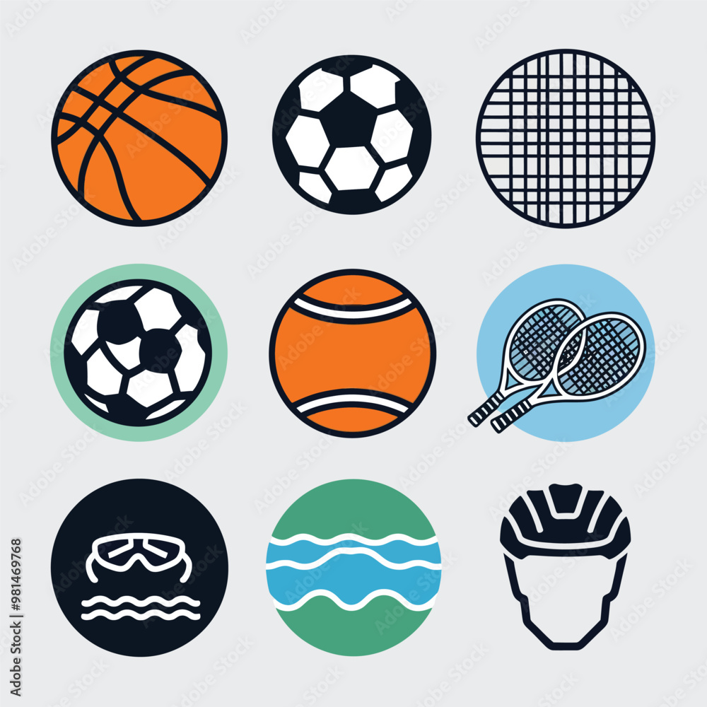 Fototapeta premium vector illustration hires with eps collection for sport equipment tools sport items and healthy food and tools 