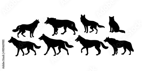 wolf vector, wolf head logo, icon, silhouette wolf in various styles