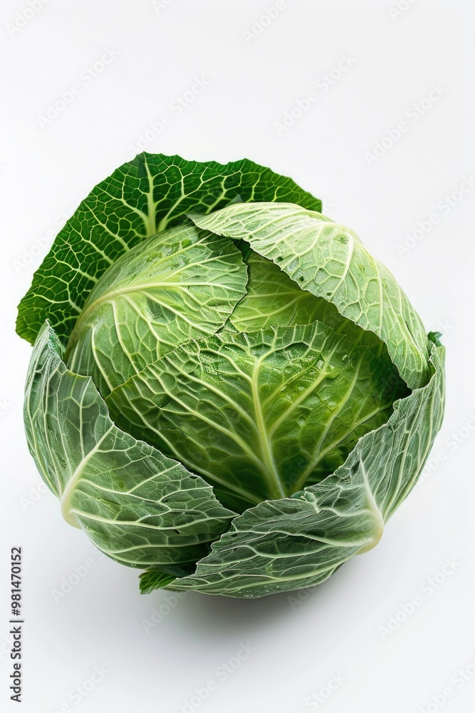 A single head of cabbage sits on a white surface, perfect for use in food or still life photography A single head of cabbage sits on a white surface, perfect for use in food or still life photography