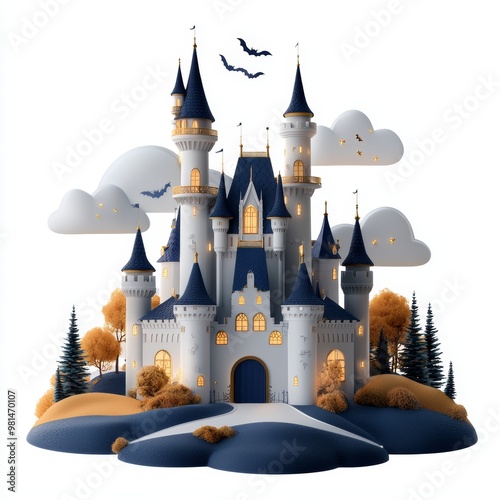 Enchanting Fairy Tale Castle with Bats and Clouds photo