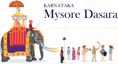 Mysore Dasara, Dasara Ambari Indian festival, People watching the parade, procession on Dussehra festival. traditional elephant, Goddess Durga, Happy Durga Puja Subh Navratri,