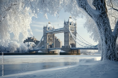 Tower Bridge in London Covered in a Blanket of Snow