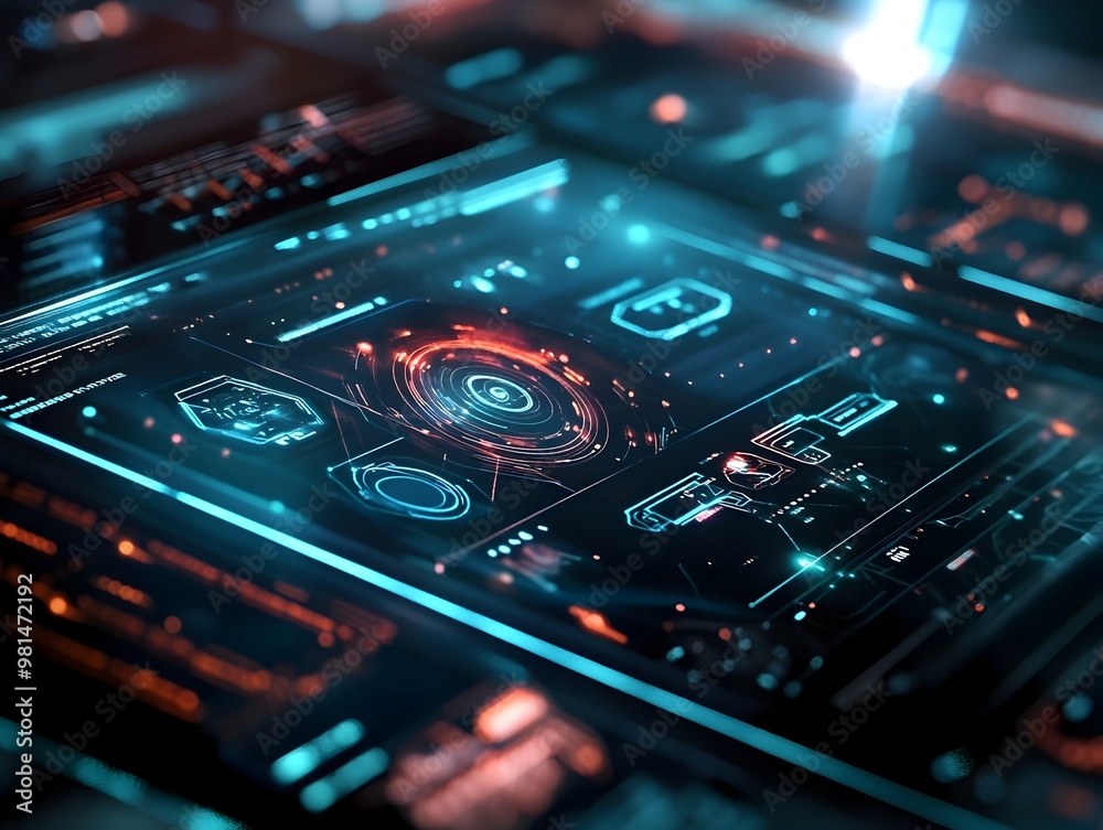 Futuristic Holographic Interface System with Visualization Data Display and HUD Controls Futuristic Holographic Interface System with Visualization Data Display and HUD Controls