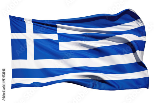 Greek flag, full body centered in the frame, isolated on a pure white background, high-resolution stock photograph, sharp focus, Greek flag displaying its distinctive blue and white colors