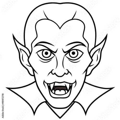 Vampire Face Bold Line Art Vector with Fangs and Piercing Eyes