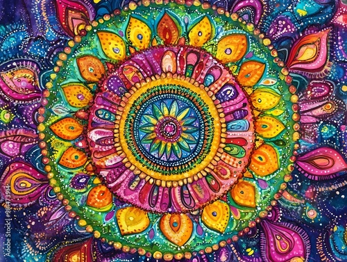 Vibrant Psychedelic Mandala with Intricate Kaleidoscopic Patterns and Captivating Design