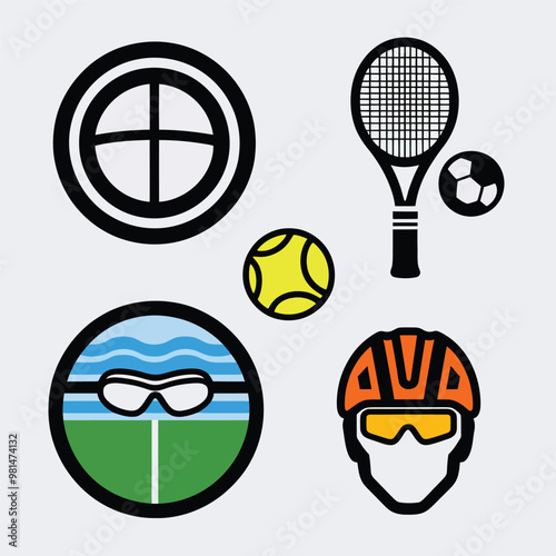 vector illustration hires with eps collection for sport equipment tools sport items and healthy food and tools 
