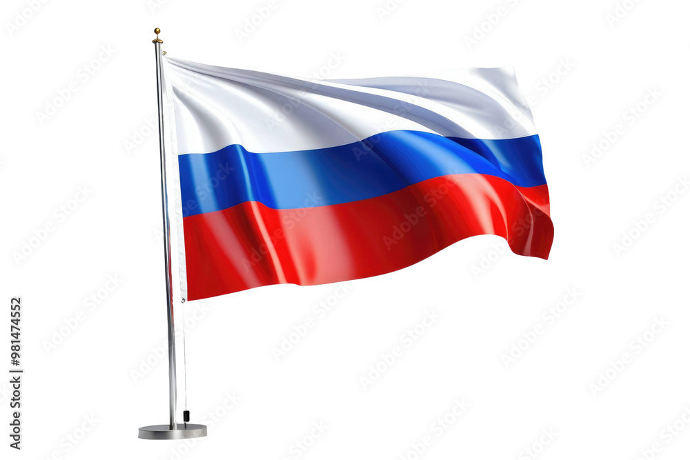 Russian flag, full body centered, isolated against a stark white background, high-resolution stock photograph, crisp edges, subject stands out, vibrant red, striking contrast Russian flag, full body centered, isolated against a stark white background, high-resolution stock photograph, crisp edges, subject stands out, vibrant red, striking contrast