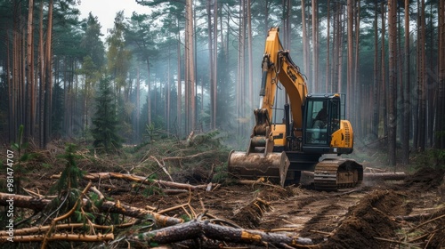 Site Preparation. Mechanical Site Preparation for Forestry. Excavator and bulldozer clearing forest land