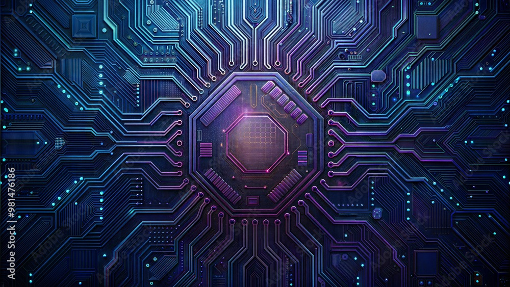A high-tech circuit board design with intricate patterns and glowing elements
A high-tech circuit board design with intricate patterns and glowing elements