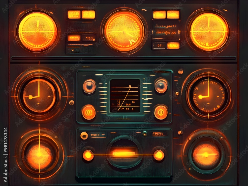 Fototapeta premium Vintage Radio Dials with Glowing Indicators
