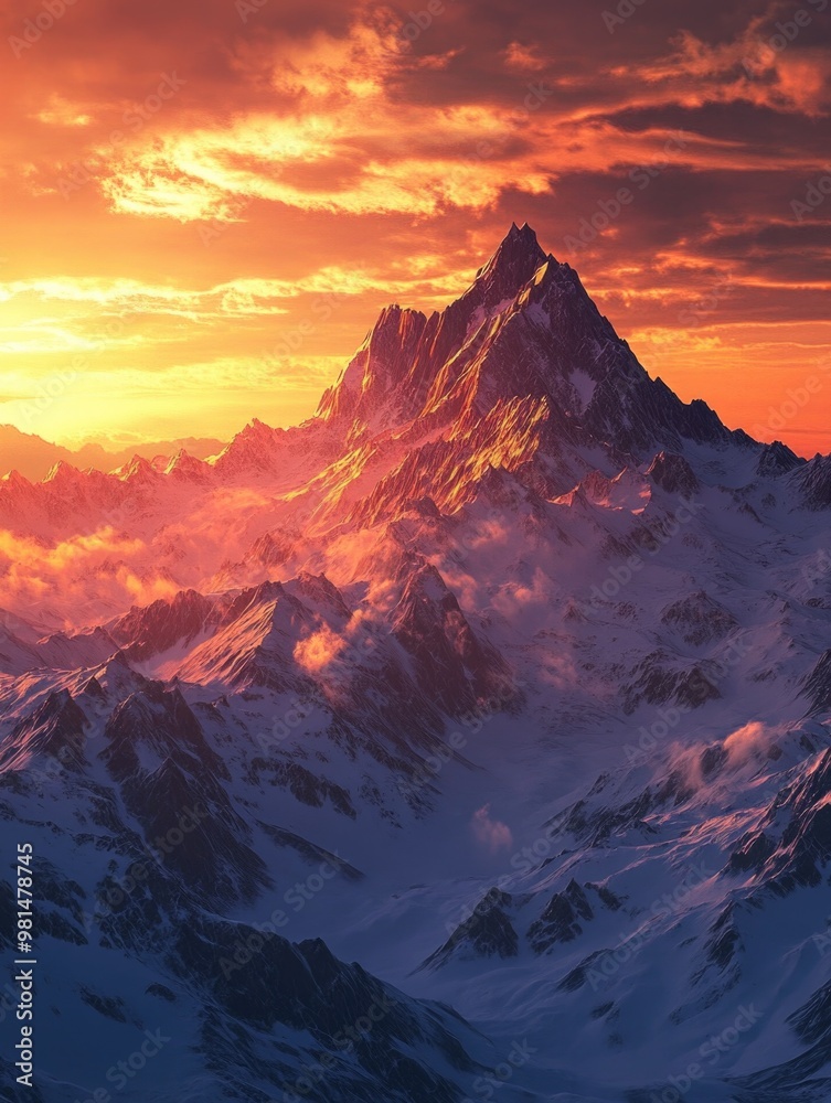 Obraz premium Majestic Sunrise over Snow-Capped Mountains