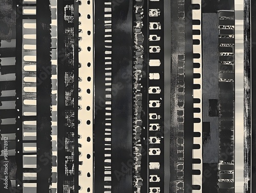 Vintage Film Strip Patterns with Monochrome Tones for Multimedia and Graphic Design