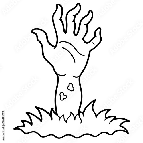 Zombie Hand Emerging from the Ground Line Art Vector Illustration