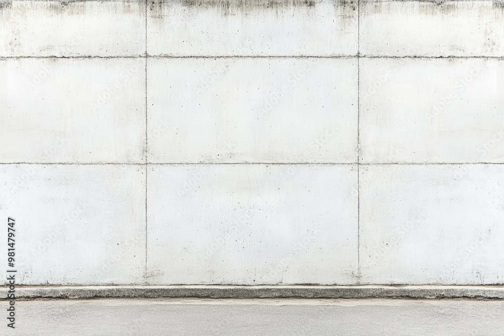 Fototapeta premium A simple concrete wall exhibits a clean, textured surface, creating a stark backdrop against the smooth pavement below