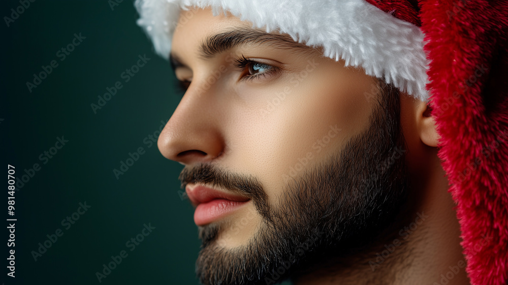 copy space, Portrait of a handsome sexy guy with santa claus hat. Cute adorable attractive beautiful guy posing and smiling. Copy space is available. Christmas theme, invitation card, postcard. copy space, Portrait of a handsome sexy guy with santa claus hat. Cute adorable attractive beautiful guy posing and smiling. Copy space is available. Christmas theme, invitation card, postcard.
