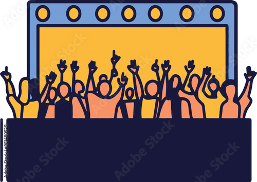 Vector Crowd Celebrating at a Concert Stage