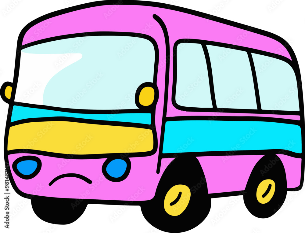 Obraz premium Cute Vector Pink Bus with Sad Expression