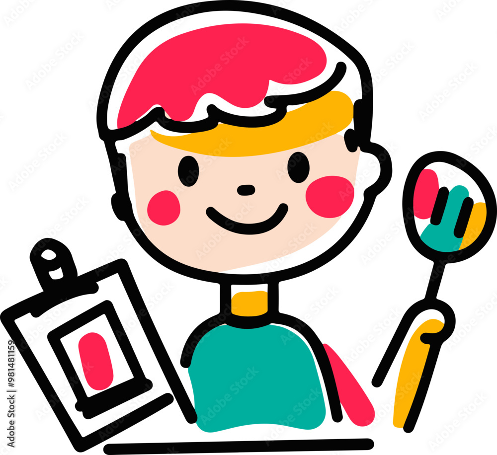Creative Child Holding Paintbrush and Palette Creative Child Holding Paintbrush and Palette