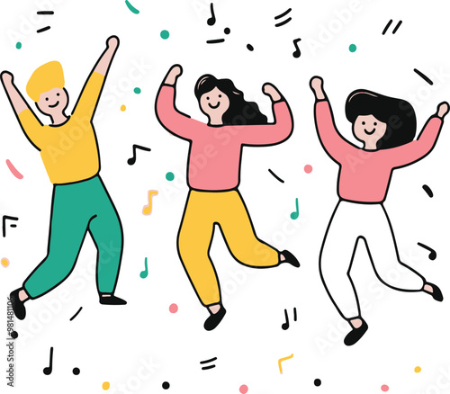Vector Illustration of Joyful People Dancing Together