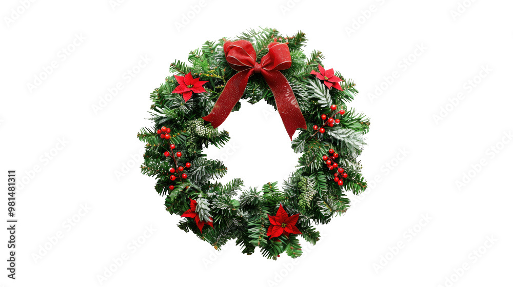 Christmas wreath or garland with red berries, isolated on transparent Christmas wreath or garland with red berries, isolated on transparent