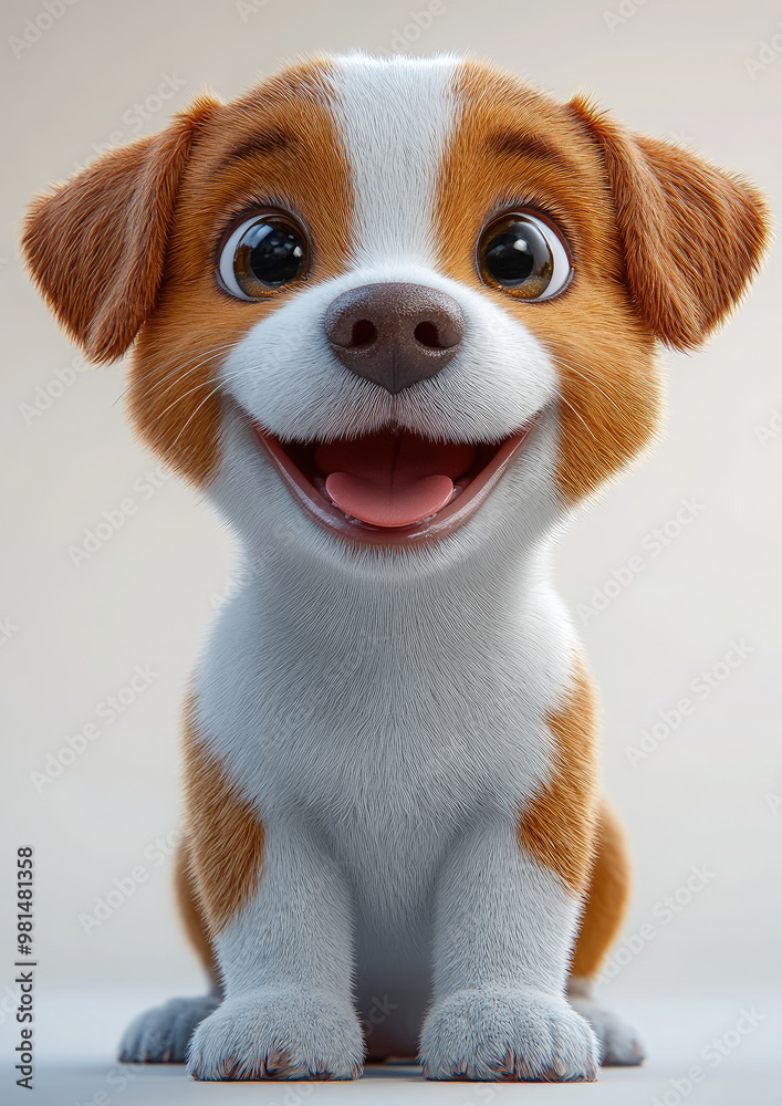 3d cartoon illustration of adorable puppy with big expressive eyes smiling cheerfully against white room background, dog, pet, domestic animal, friend, character, canine, breed, baby 3d cartoon illustration of adorable puppy with big expressive eyes smiling cheerfully against white room background, dog, pet, domestic animal, friend, character, canine, breed, baby