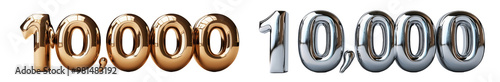 Gold and silver balloons display number 10,000, celebrating milestone. 