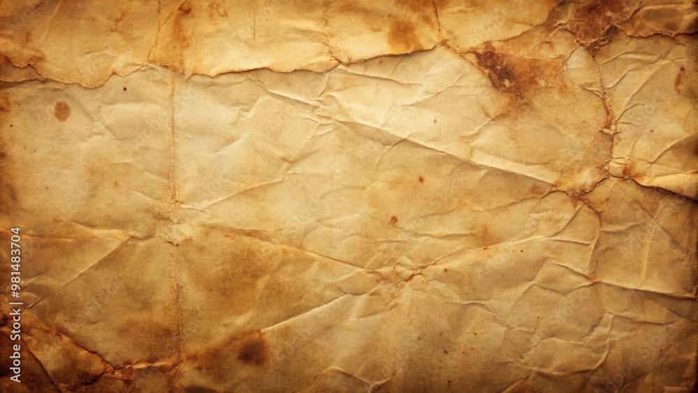 Fototapeta premium Vintage crumpled parchment paper with a textured, warm brown background, ideal for backgrounds and artistic designs.
