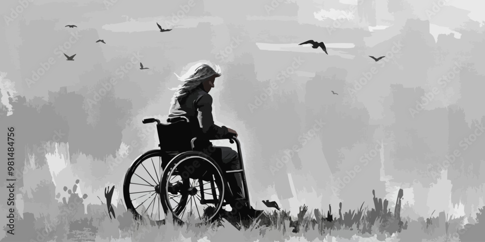 Obraz premium World Disability Day. International Day of Persons with Disabilities. Men in wheel chair and man with prosthesis
