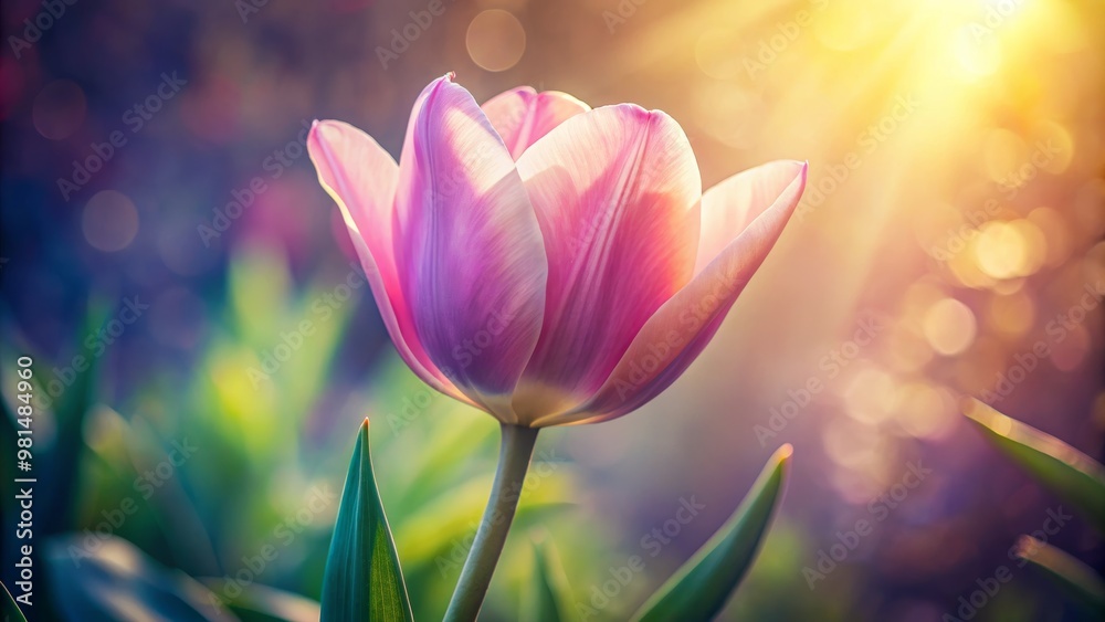 A vibrant pink tulip bathed in soft sunlight, surrounded by lush greenery. Perfect for nature lovers and flower enthusiasts. A vibrant pink tulip bathed in soft sunlight, surrounded by lush greenery. Perfect for nature lovers and flower enthusiasts.